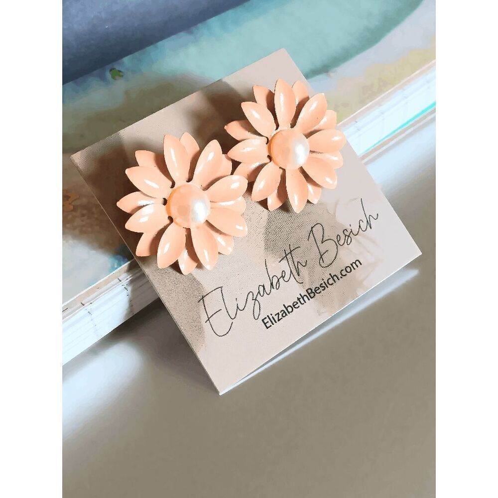Ladies Pink Flower Earrings - Picture 10 of 11